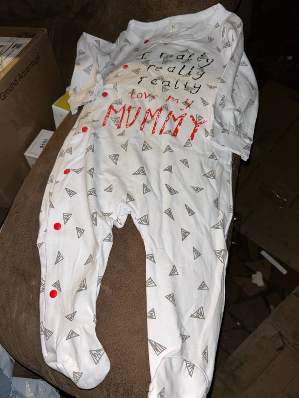 Kids White One-Piece Footed Romper with Red Accents
